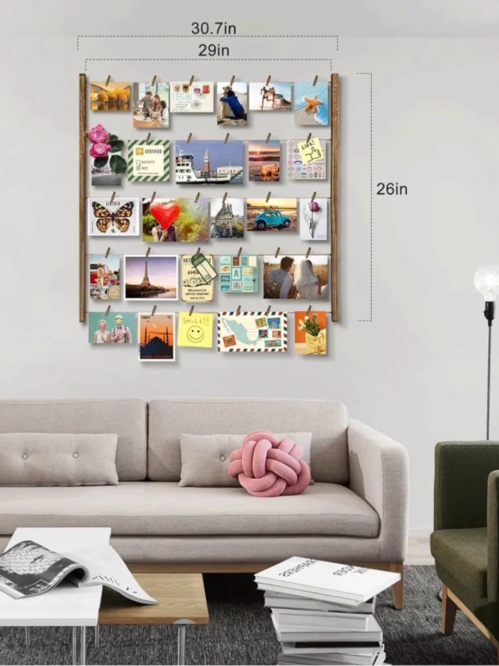 Rustic Wooden Photo Display Wall Organizer - Brown Hanging picture frame